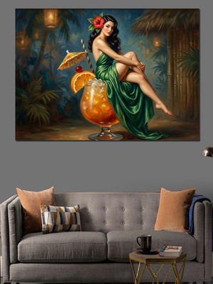 Tablomega Meyve Kokteyli ve Şık Kadın Dekoratif Kanvas - Mdf Ahşap Tablo