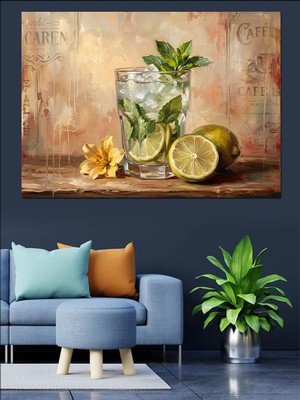Tablomega Taze Naneli Buzlu Kokteyl Sunumu Dekoratif Kanvas - Mdf Ahşap Tablo