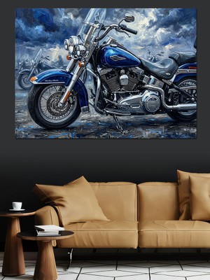 Tablomega Mavi Klasik Motosiklet Bulutlu Gökyüzü Dekoratif Kanvas - Mdf Ahşap Tablo