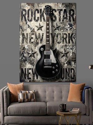 Tablomega Rock Star New York Gitar Dekoratif Kanvas - Mdf Ahşap Tablo
