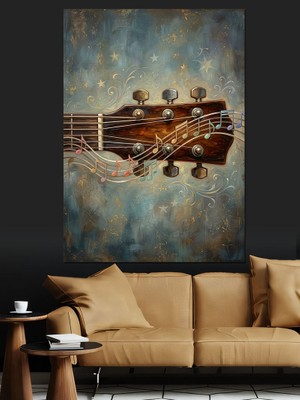 Tablomega Akustik Gitar Gövdesi ve Sapı Dekoratif Kanvas - Mdf Ahşap Tablo