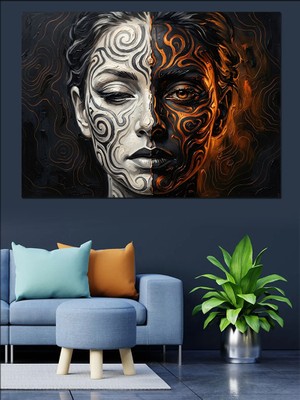 Tablomega Yarısı Desenli Modern Kadın Yüzü Dekoratif Kanvas - Mdf Ahşap Tablo