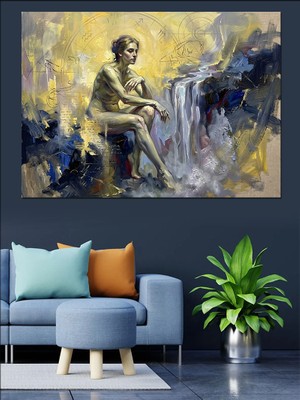 Tablomega Suluboya Efektli Heykel ve Şelale Dekoratif Kanvas - Mdf Ahşap Tablo