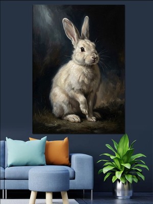 Tablomega Karlar Içinde Duran Beyaz Tavşan Dekoratif Kanvas - Mdf Ahşap Tablo