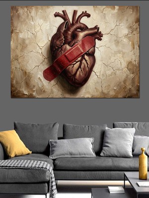 Tablomega Çatlayan Duvarda Anatomik Kalp Sanatı Dekoratif Kanvas - Mdf Ahşap Tablo