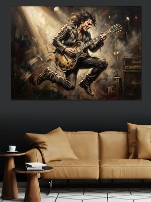 Tablomega Gitar Çalan Rockçı Sahne Performansı Dekoratif Kanvas - Mdf Ahşap Tablo