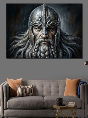 Tablomega Zırhlı ve Sakallı Viking Savaşçısı Dekoratif Kanvas - Mdf Ahşap Tablo