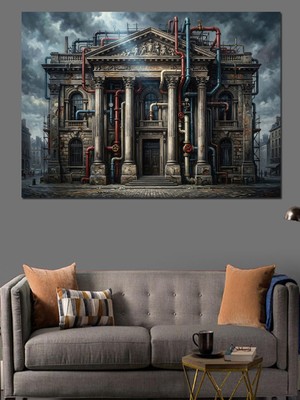 Tablomega Gece Işıklı Antik Tapınak Mimarisi Dekoratif Kanvas - Mdf Ahşap Tablo