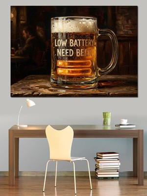 Tablomega Köpüklü Bira ve Motivasyonel Yazı Dekoratif Kanvas - Mdf Ahşap Tablo