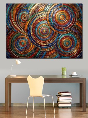 Tablomega Renkli Etnik Daireler ve Desenler Dekoratif Kanvas - Mdf Ahşap Tablo