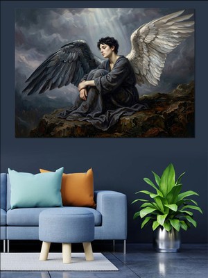 Tablomega Tek Kanatlı Düşmüş Melek Figürü Dekoratif Kanvas - Mdf Ahşap Tablo