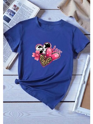 Punix Kids Özel Seri Pembe Love Baskılı Yuvarlak Yaka %100 Pamuk  Kız Çocuk T-Shirt