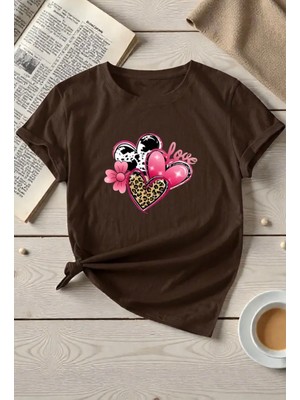 Punix Kids Özel Seri Pembe Love Baskılı Yuvarlak Yaka %100 Pamuk  Kız Çocuk T-Shirt