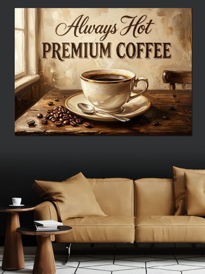 Tablomega Always Hot Premium Coffee Pano Dekoratif Kanvas - Mdf Ahşap Tablo