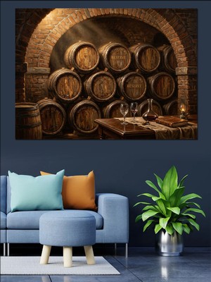 Tablomega Mahzen Içinde Antik Şarap Fıçıları Dekoratif Kanvas - Mdf Ahşap Tablo