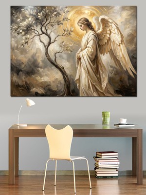 Tablomega Altın Kanatlı Dua Eden Melek Dekoratif Kanvas - Mdf Ahşap Tablo