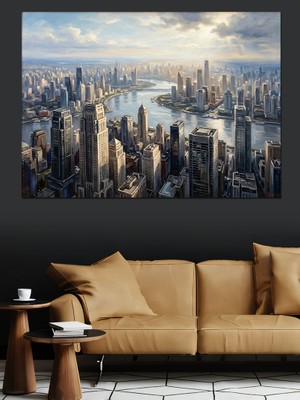 Tablomega Gece Işıklarında New York Panoramas Dekoratif Kanvas - Mdf Ahşap Tablo