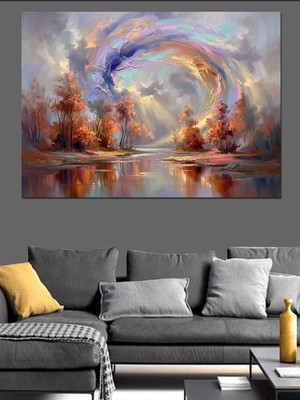 Tablomega Kozmik Renkli Soyut Doğa Girdabı Dekoratif Kanvas - Mdf Ahşap Tablo