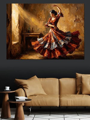 Tablomega Flamenko Dansı Yapan Kırmızı Kadın Dekoratif Kanvas - Mdf Ahşap Tablo
