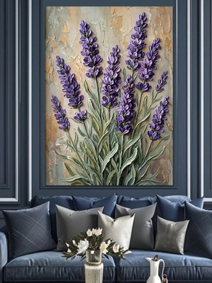 Tablomega Lavanta Tarlası ve Mor Çiçekler Dekoratif Kanvas - Mdf Ahşap Tablo