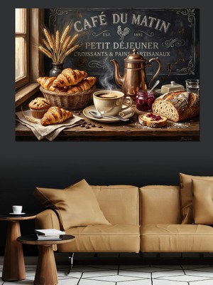 Tablomega Fransız Kafesinde Kruvasan ve Kahve Dekoratif Kanvas - Mdf Ahşap Tablo