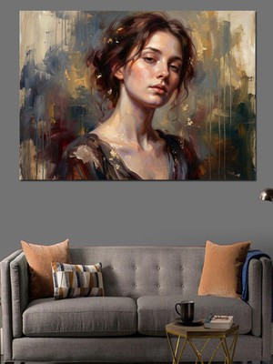 Tablomega Renkli Işıklar Içinde Kadın Portresi Dekoratif Kanvas - Mdf Ahşap Tablo