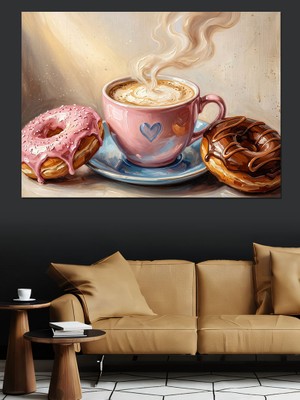 Tablomega Kahve Fincanı ve Renkli Donatlar Dekoratif Kanvas - Mdf Ahşap Tablo