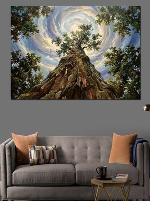 Tablomega Dağın Zirvesinde Devasa Hayat Ağacı Dekoratif Kanvas - Mdf Ahşap Tablo