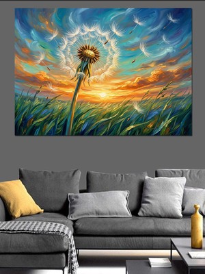 Tablomega Üfleme Çiçeği ve Gün Batımı Dekoratif Kanvas - Mdf Ahşap Tablo