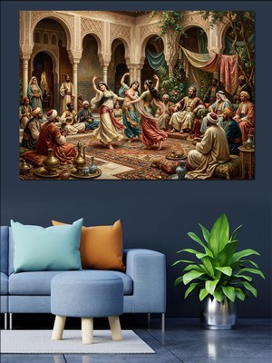 Tablomega Tarihi Sarayda Toplu Yemek Sahnesi Dekoratif Kanvas - Mdf Ahşap Tablo