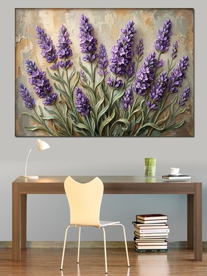 Tablomega Mor Lavanta Çiçekleri Kabartma Sanatı Dekoratif Kanvas - Mdf Ahşap Tablo