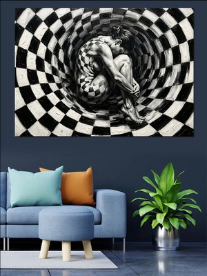 Tablomega Dama Desenli Girdap Soyut Figür Dekoratif Kanvas - Mdf Ahşap Tablo