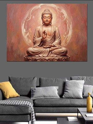 Tablomega Meditasyon Yapan Altın Buda Heykeli Dekoratif Kanvas - Mdf Ahşap Tablo