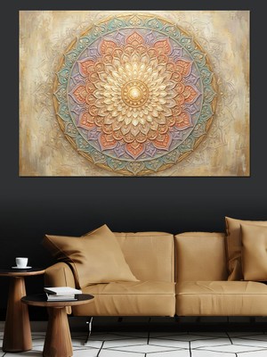 Tablomega Renkli Geometrik Mandala Desen Tablosu Dekoratif Kanvas - Mdf Ahşap Tablo