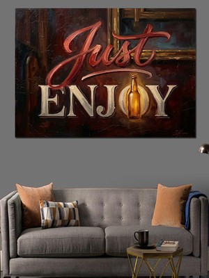 Tablomega Just Enjoy Yazılı Modern Pano Dekoratif Kanvas - Mdf Ahşap Tablo