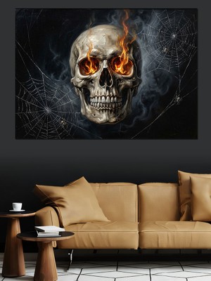 Tablomega Gözlerinden Alevler Çıkan Kurukafa Portresi Dekoratif Kanvas - Mdf Ahşap Tablo