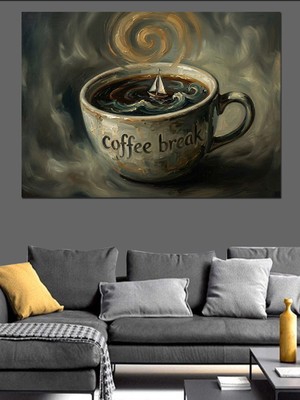 Tablomega Coffee Break Kahve Fincanı Sanatı Dekoratif Kanvas - Mdf Ahşap Tablo