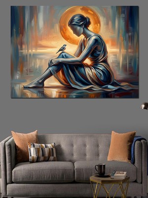 Tablomega Ay Işığında Oturan Mistik Kadın Dekoratif Kanvas - Mdf Ahşap Tablo