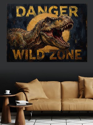 Tablomega Danger Wild Zone Dinozor Tabelası Dekoratif Kanvas - Mdf Ahşap Tablo