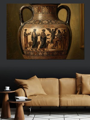 Tablomega Antik Yunan Betimlemeli Seramik Vazo Dekoratif Kanvas - Mdf Ahşap Tablo