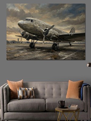 Tablomega Pistte Bekleyen Nostaljik Pervaneli Uçak Dekoratif Kanvas - Mdf Ahşap Tablo