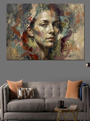 Tablomega Modern Sanat Boya Lekeli Portre Dekoratif Kanvas - Mdf Ahşap Tablo