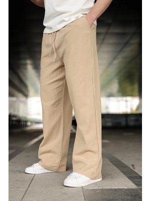 Madmext Bej %100 Pamuklu Bol Paça Erkek Pantolon E6586