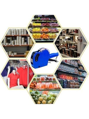 Nesto Home 8 Haneli Manuel  Etiketleme Makinesi – Etiket Tabancası – Mağaza, Market, Fabrika ve Laboratuvar Kullanımı Için – Pratik El Tipi Etiketleme Makinesi (1 Sarı + 1 Beyaz Rulo Hediyeli)