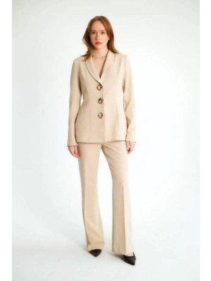 Robin 80314 Gold Düğme Ceket Pantolon Takım Bej