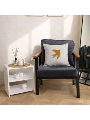 Luna Bueno Fly Nakışlı Keten Dokulu Kırlent – Açık Gri