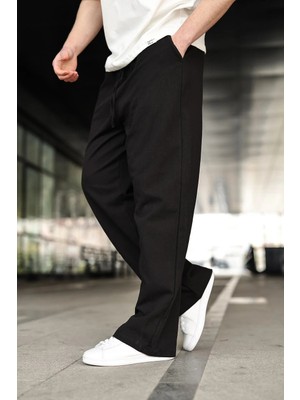 Madmext Siyah %100 Pamuklu Bol Paça Erkek Pantolon E6586