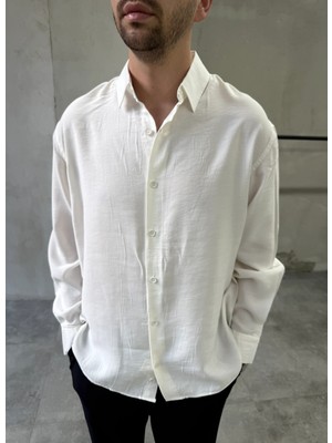 Difransel Jeans Tensel Yıkamalı Oversize Dökümlü Beyaz Gömlek