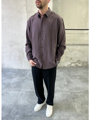 Difransel Jeans Tensel Yıkamalı Oversize Dökümlü Kahve Gömlek