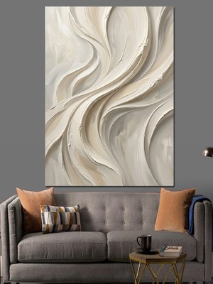 Artmeg Üç Boyutlu Beyaz Soyut Dalgalar Dekoratif Kanvas - Mdf Ahşap Tablo